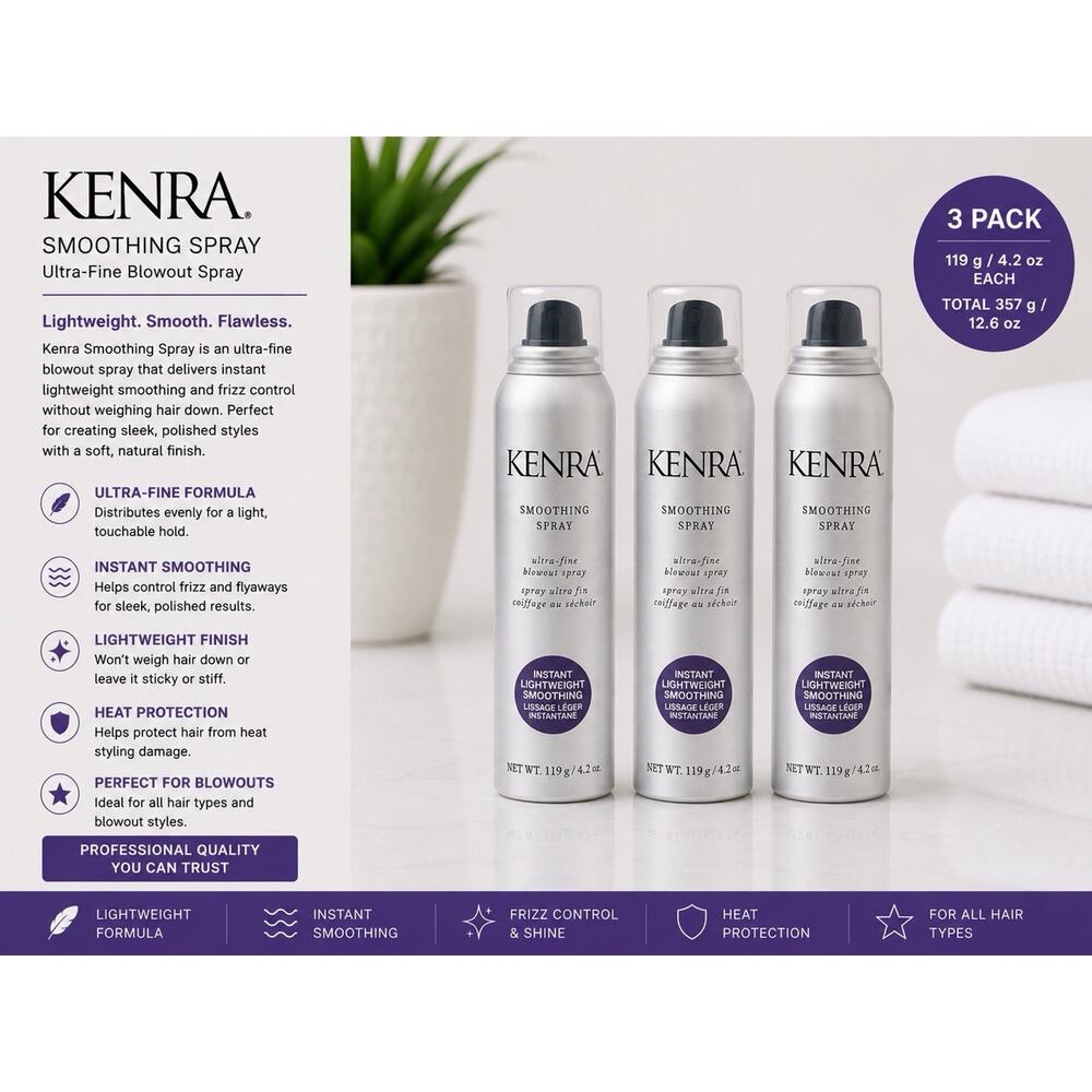 Kenra Smoothing Spray 4.2 Oz 3 Pack Ultra Fine Blowout Spray Frizz Control